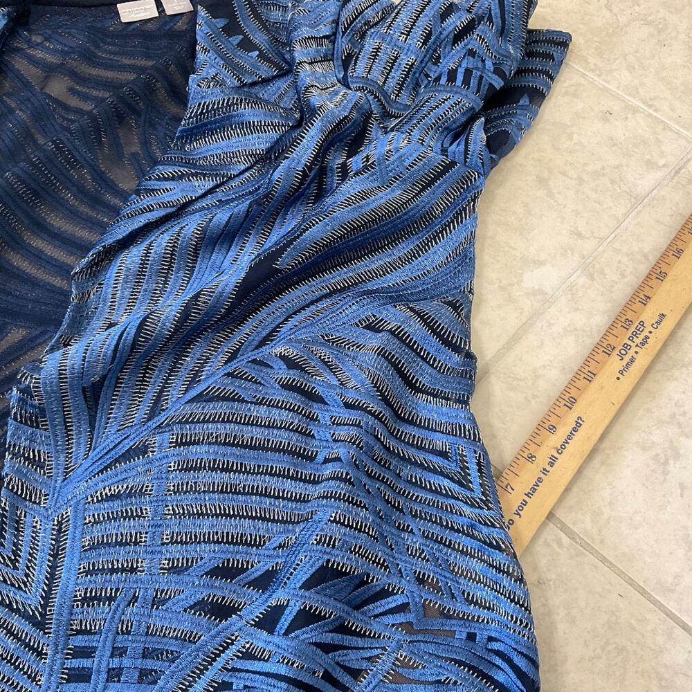 Chico's Travelers Blue Whimsy Mesh Stripe Embroidered 3/4 Sleeve Jacket 3 US XL - Picture 14 of 14